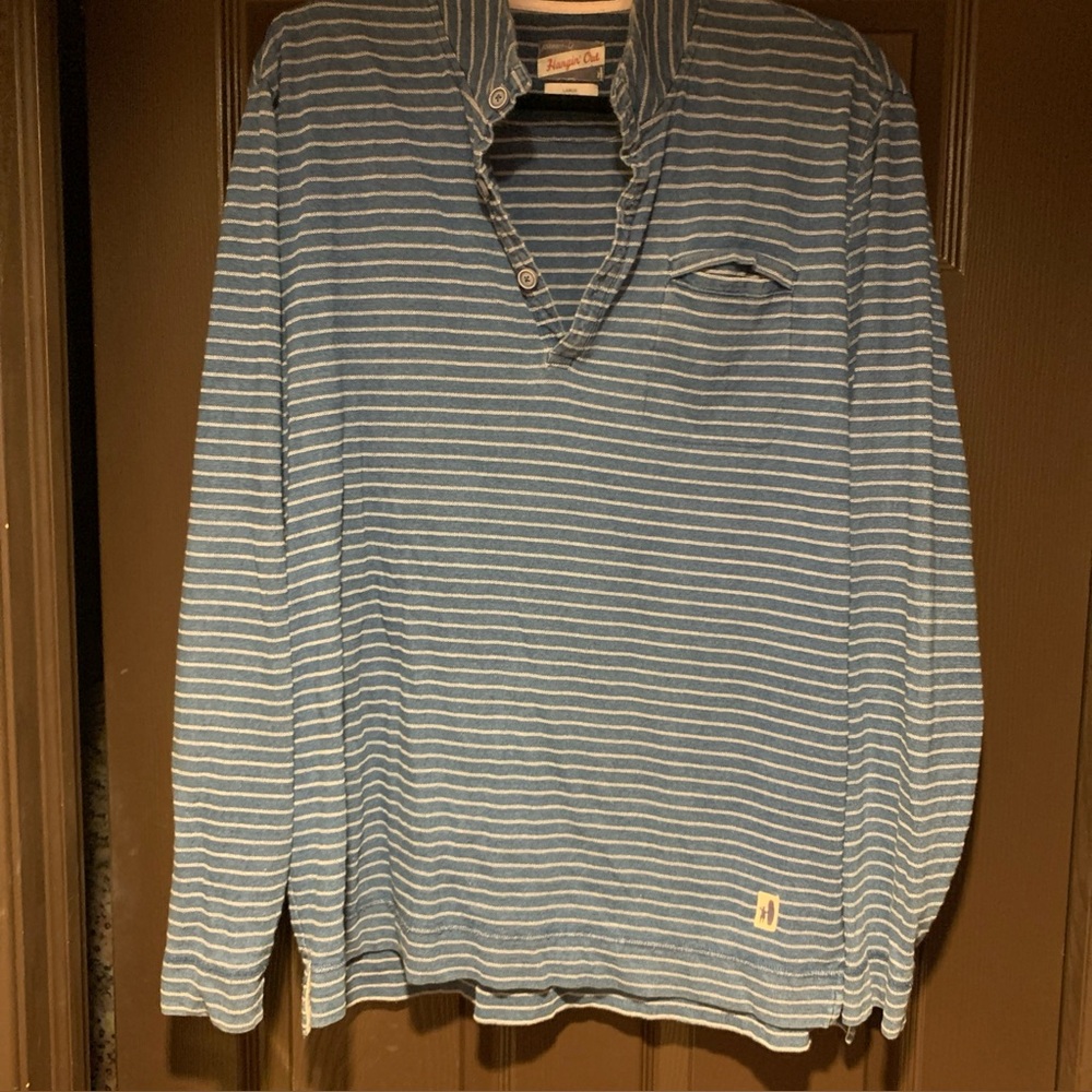 Johnnie-O men’s LS Polo Blue Stripe Hangin Out Large